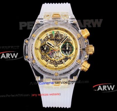Replica ZF Hublot Big Bang Sapphire Case Yellow Dial Transparent Rubber Strap Swiss Watch